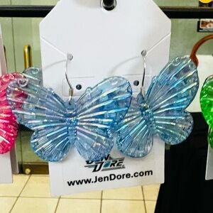 JenDore Handmade Blue Butterfly Dangle Drop Earrings Hypoallergenic